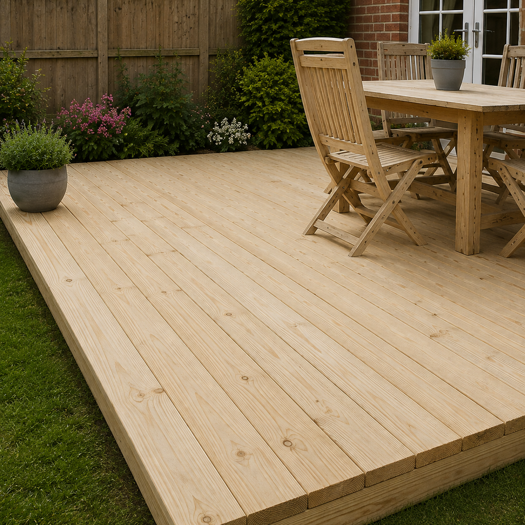 Treated Reject Extra-Wide Decking Board 2.4m x 145mm x 27mm – Pack of 8