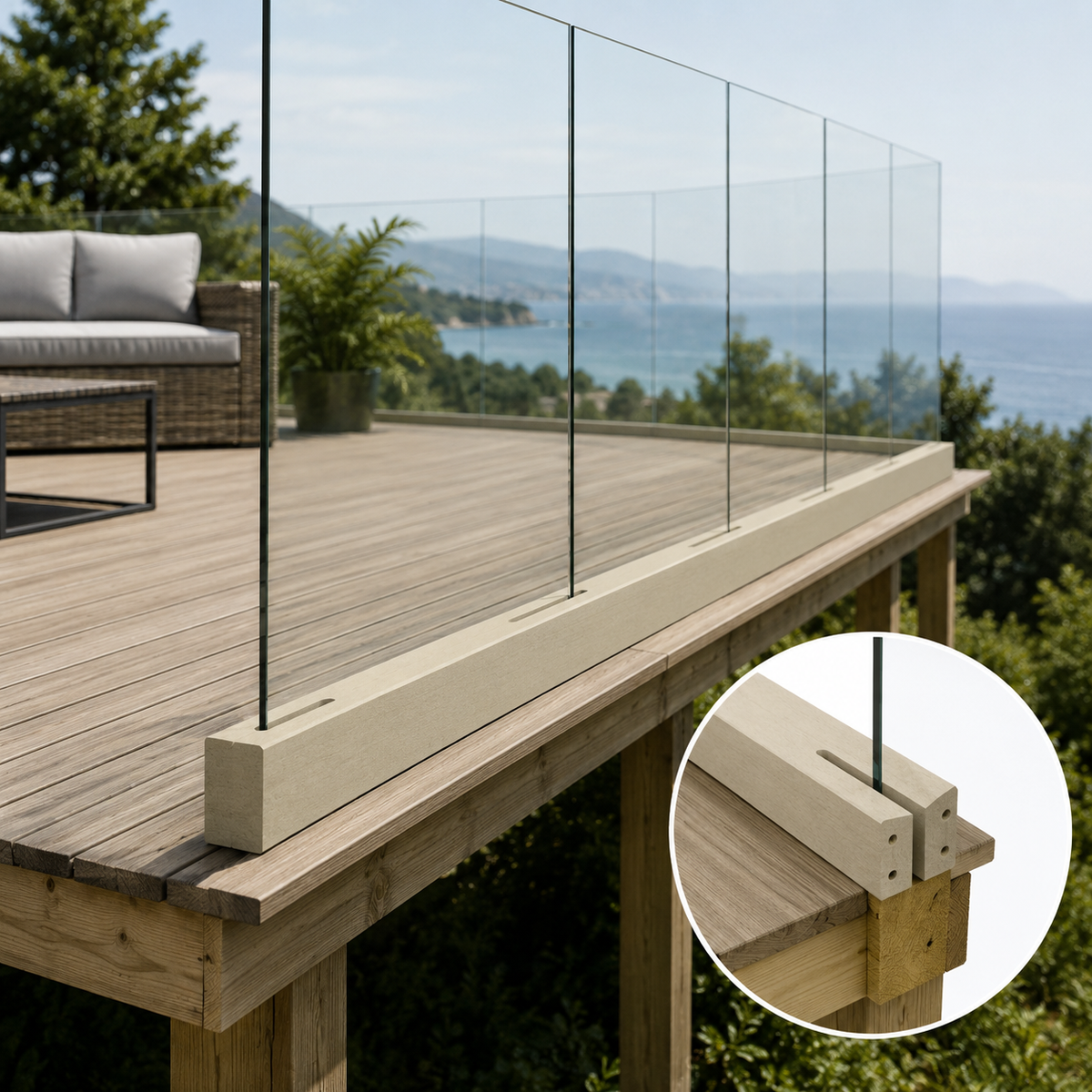 Glass Balustrade Kit Pre-drilled Rail 1.8m x 85mm x 34mm