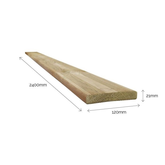Timber Treated Decking Board 2.4m x 120mm x 21mm