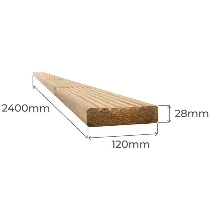 Treated Decking Board 28 x 120 x 2.4m