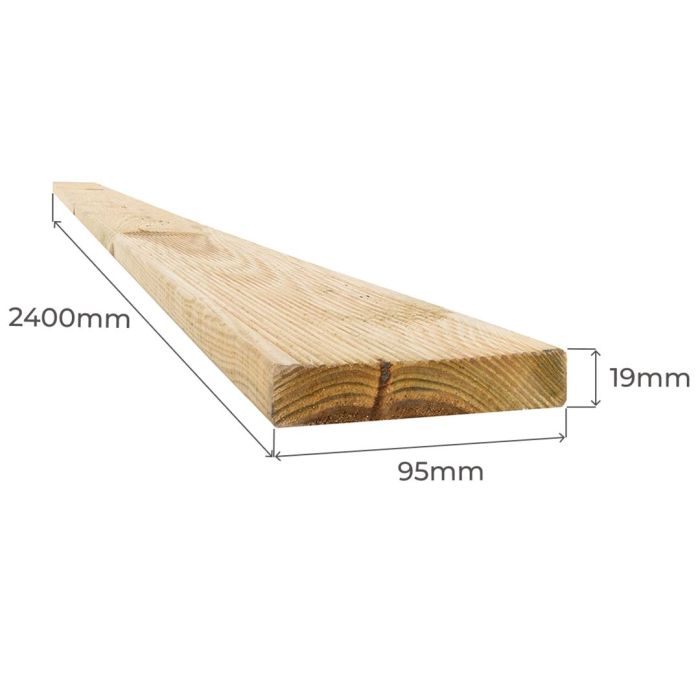 Treated Reject Decking Board 2.4m x 95mm x 19mm - Pack of 10