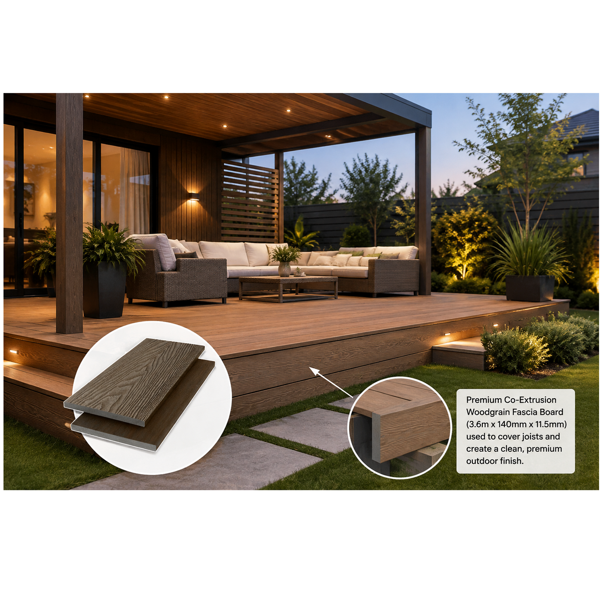 Premium Co-Extrusion Woodgrain Fascia Board 3.6m x 140mm x 11.5mm